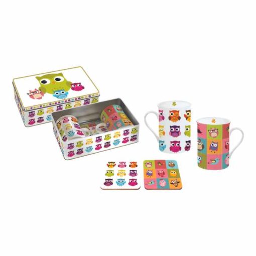 Owls Mug Set 2Pcs With Costers