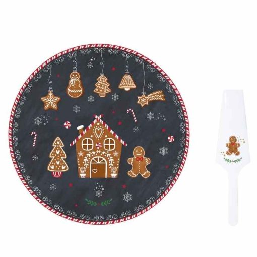 Gingerbread Cake Plate 32Cm & Slicer